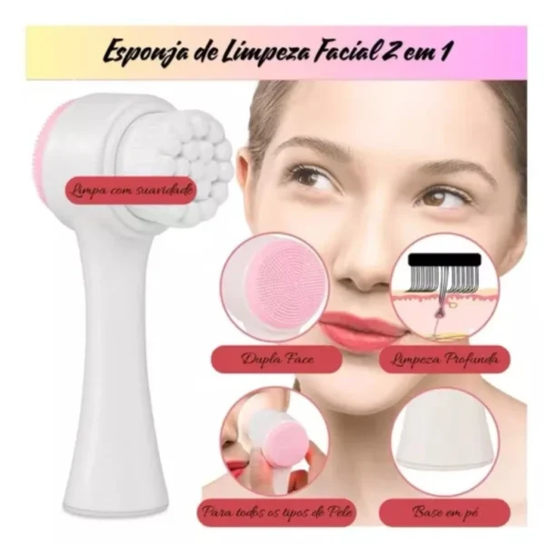 kit Escova Limpeza Facial 2 Em 1 Aparelho Massagem +Kit 3 Esponjas - Image 5