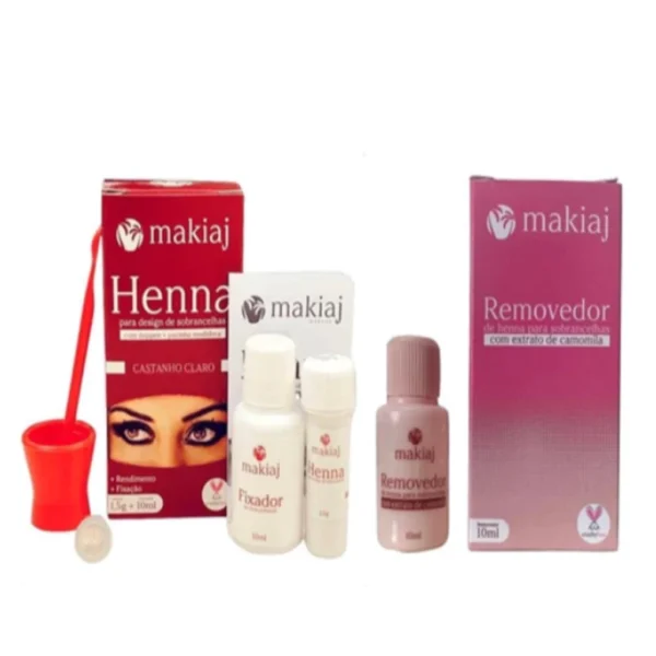 Kit 2 Sobrancelha Makiaj Henna Alta Fixacao Fixador E Removedor Extrato Camomila